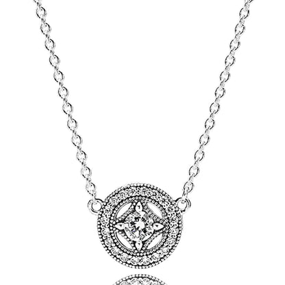 Nytt 925 Sterling Silver Tidlös Elegans Snöflinga accentuerad cirkulära hjärtan halsband för populära pärlor Charm DIY smycken